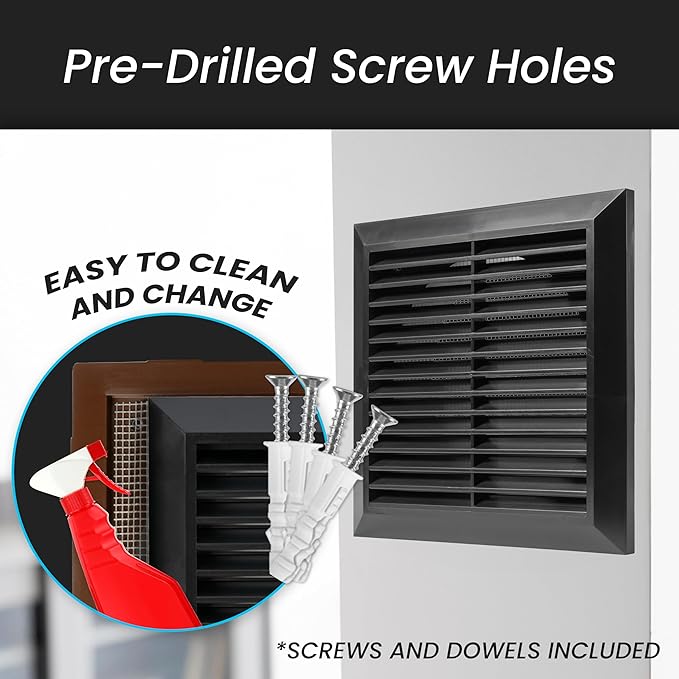 Repa Market 6 Inch (Opening) Black Air Vent Cover - Plastic Fresh Air Intake Vent for Round Duct - Register Vent Cover with Mesh Screen - Wall or Ceiling HVAC Return Air Register - Modern Soffit Vents