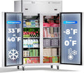 Commercial Refrigerator and Freezer Combo, 48" W 2 Door Dual Temperature Zones Freezers, 39 Cu.ft Commercial Refrigerators with 8 Adjustable Shelves for Restaurant Shop Bar
