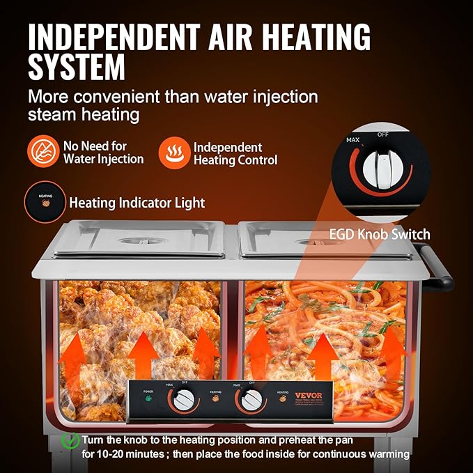 VEVOR 2-Pan Commercial Food Warmer, 2 x 20.6QT Electric Steam Table, 1000W Professional Buffet Catering Food Warmer with 4 Wheels (2 Lockable), Food Grade Stainless Steel Server for Party Restaurant