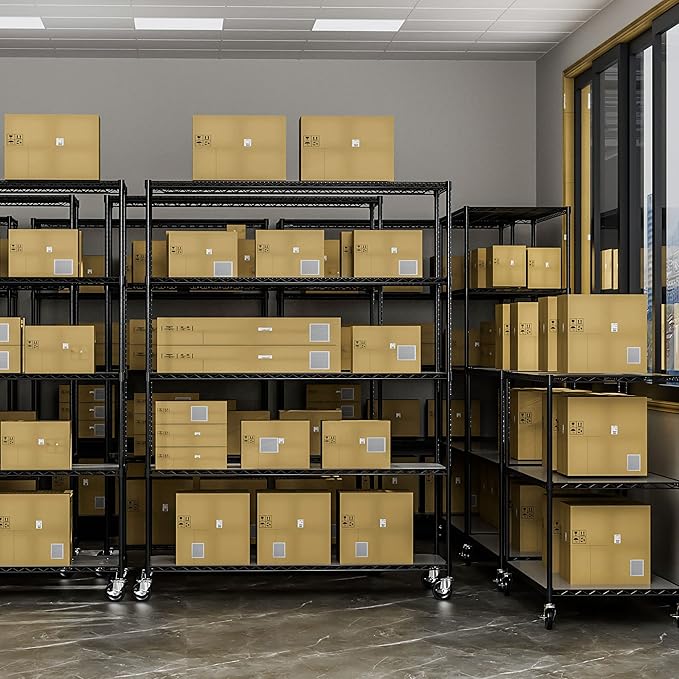 5 Tier 7500lbs Capacity NSF Metal Shelf Wire Shelving Unit, Heavy Duty Adjustable Storage Rack with Wheels & Shelf Liners for Commercial Grade Utility Steel Storage Rack, Black - 82"H x 60"L x 24"D