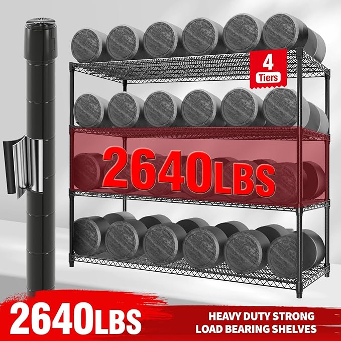 GarveeLife 74" H Storage Shelves with Wheels 2640 LBS Heavy Duty Metal Shelving 4-Tier Wire Shelving for Corner Storage Rack Adjustable Pantry Shelf for Kitchen Pantry, 74" H x 59" W x 24" D