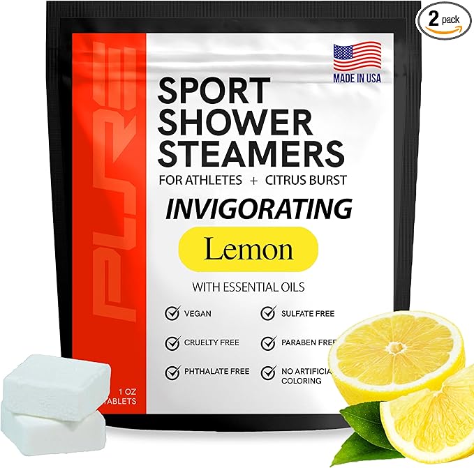 Sport Shower Steamers - Made in USA with Natural Lemon Essential Oil, Aromatherapy, Stress and Sinus Relief, Muscle Recovery for Athletes, Best Birthday and Valentines Day Gifts for Runners