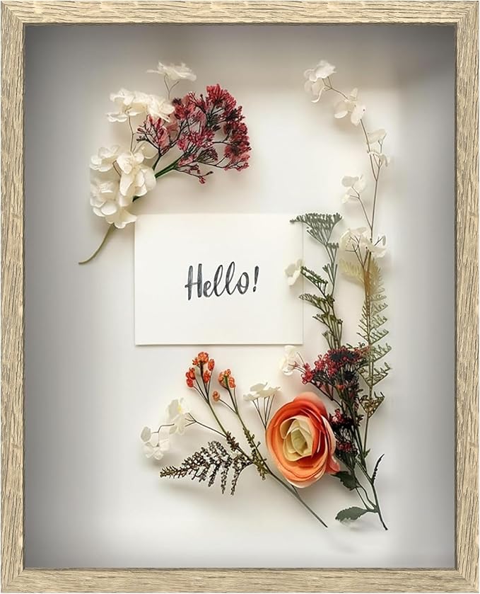 FrameWorks 16x20 Driftwood Wooden Shadow Box Frame – Soft Felt Back, Tempered Glass, and Included Elegant White Ball Push Pins