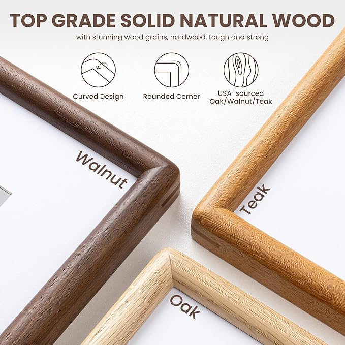 Axeman 20x30 Frame - Solid Teak Wood Picture Frame Matted to 16x24 - Rounded Corner 20 x 30 Poster Frame with Tempered Glass for Wall Display
