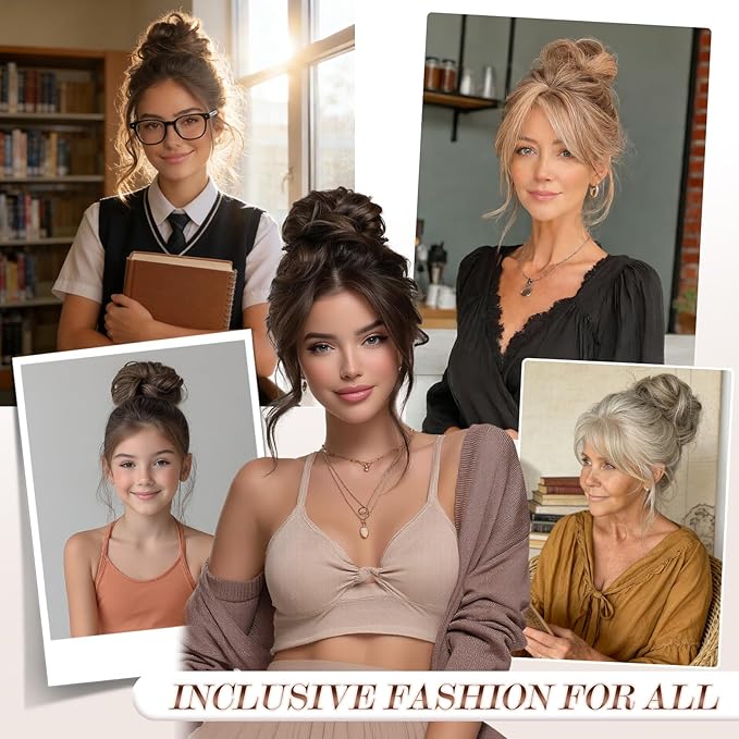 FESHFEN Large Messy Bun Hair Piece - Wavy Synthetic Chignon Scrunchies Elastic Ponytail Hair Extensions Thick Hairpieces for Women, Champagne Blonde 1.94oz
