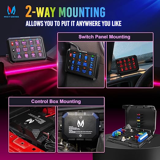 MICTUNING 12 Gang Switch Panel, P1B LED Touch Control Panel Box with Electronic Fuses Car Touch Switch Box Universal for Truck ATV UTV Boat Marine RV SUV Caravan Camper, 2 Years Warranty