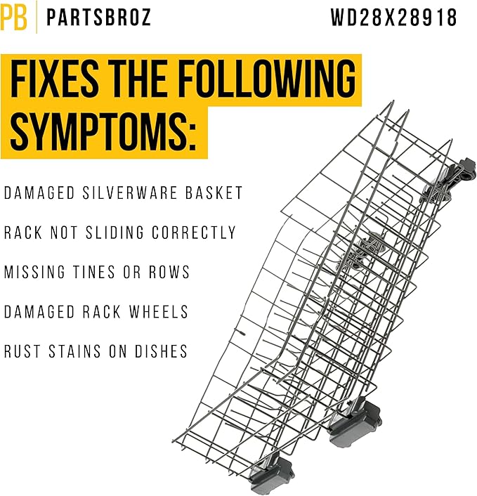 PartsBroz WD28X28918 Lower Rack Assembly - Compatible With General Electric Dishwasher - Replaces AP7020320 PS16618974 WD28X10371 WD28X10372 WD28X21715 WD28X22358 WD28X22659 WD28X25958 WD28X10349