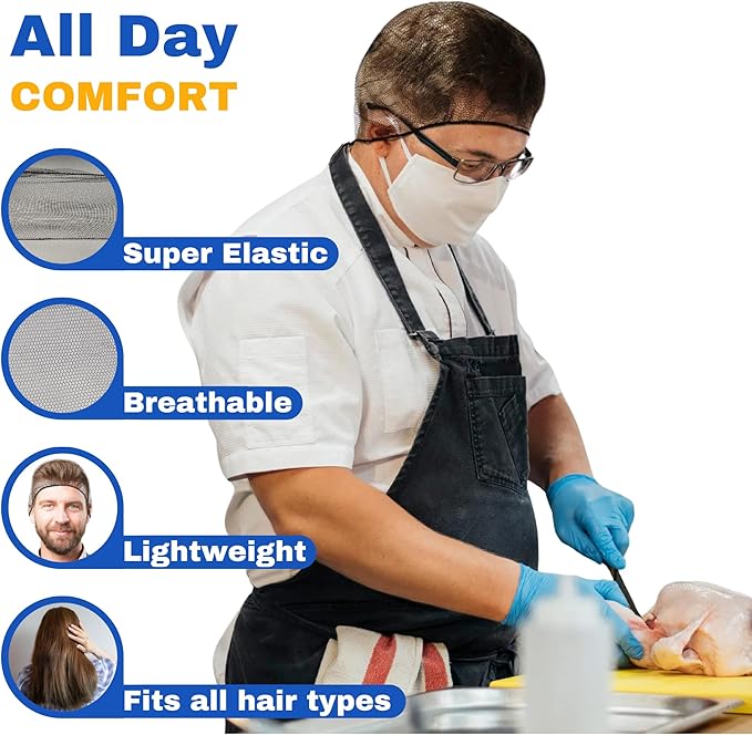 FRONTLINE Hair Nets 100 Pack Premium Invisible Nylon Mesh Hair Cover for Food Service Workers Disposable Cap Elastic Hairnet