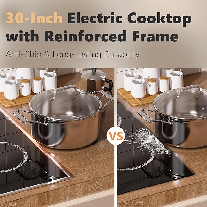 30 Inch Electric Cooktop, 5 Burner Electric Stove Top 6900W, 30" Built-In Ceramic Countertop with Metal Frame, Child Lock, Timer, Slide Control, 220-240V Hardwired (No Plug)