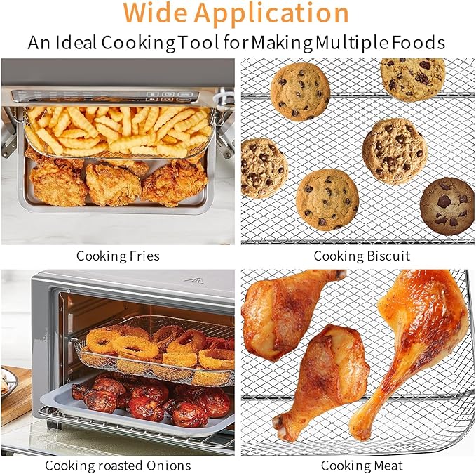 Air Fryer Basket Replacement for Emeril Lagasse 26 QT Extra Large Air Fryer Convection Toaster Oven, 12.5''×10.2''×1.3''Non-stick Mesh Air Fryer Basket Wire Rack Accessories Parts