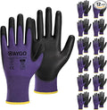 KAYGO Safety Work Gloves PU Coated,12 Pairs KG11PB Seamless Knit Glove for Men and Women, with Smooth Grip on Palm and Fingers, Ideal for General Duty Work (L, Purple)