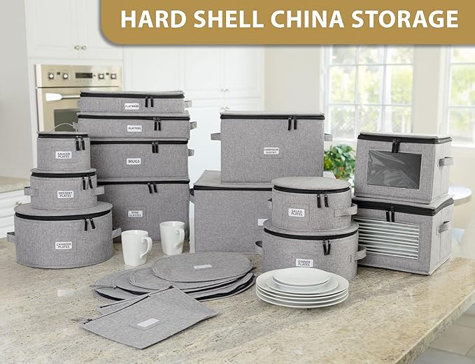 Champagne Flute Storage Box - Hard Shell China Storage Holds 12 Stemware Glasses - Protects Flutes, Crystal Glass, Wine Glasses and Fine China - Stackable - Fully Padded Inside