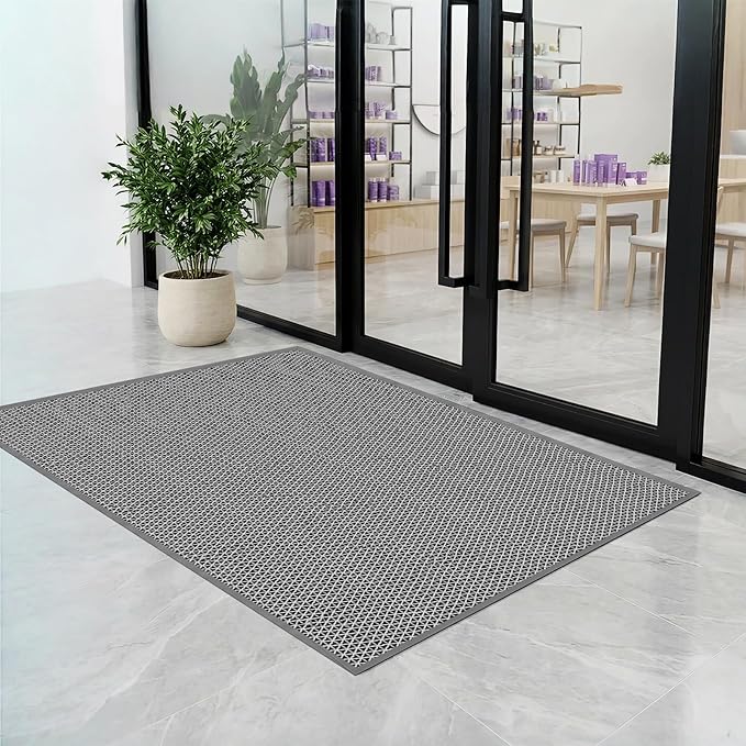 WochiTV Non Slip Drainage Mats, Front Door Mat, PVC Pool Floor Mat 0.2'' Thick Rubber Outdoor Indoor, Parking Space Mat for Bathroom Garage Basement Backyard Commercial Kitchen, 1.9x2.8Ft Grey