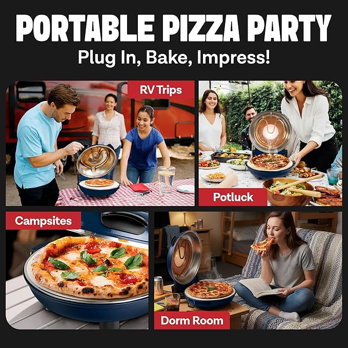 PIEZANO Crispy Crust Pizza Oven by Granitestone – Electric Pizza Oven Indoor Portable, 12 Inch Indoor Pizza Ovens Countertop, Pizza Maker Heats up to 800˚F for Stone Baked Pizza at Home - Navy