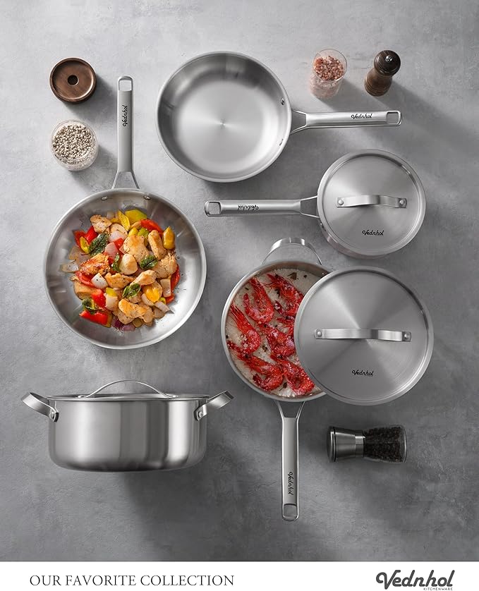 Stainless Steel Frying Pan Set 8+10+12 Inch,Tri-Ply Stainless Steel Skillets,Brushed Steel Pans for Cooking,Oven&Dishwasher Safe,Induction and All Stove Compatible