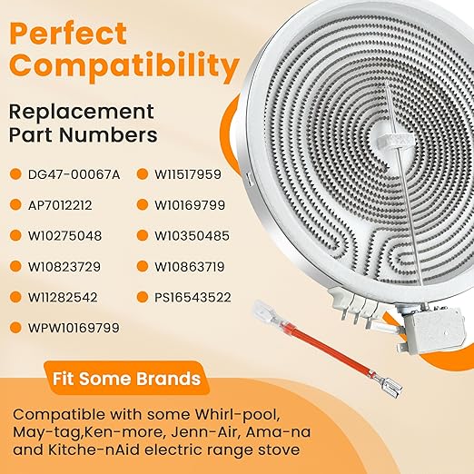 2026 Upgrade W11517959 W10275048 10" Range Dual Radiant Surface Heating Element Replacement Fit for Whirl-Pool, May-tag, Kitchen-Aid, Jenn-Air Stove, Replace W10169799 W10823729 by Fetechmate