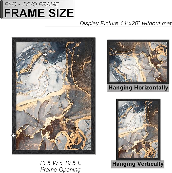 Engineered Wood 14x20 Picture Frame Set of 6, Black Frame for 14 x 20 Inch Picture Poster Photo, Light Weight 14 by 20 Frame with Wood-grain for Wall - 6 Pack/Black/14 x20