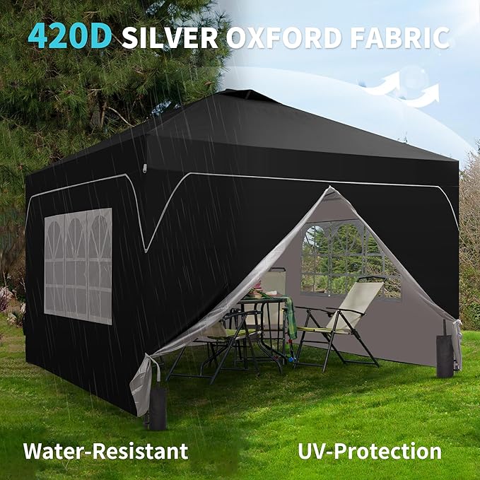 Saemoza 12x12 Pop Up Canopy Tent with One Push Setup, Outdoor Sun Shade Canopy with Vent Top for Backyard Party, Easy Up Instant Shelter with 4-Sandbags & Wheel Bag, Black.