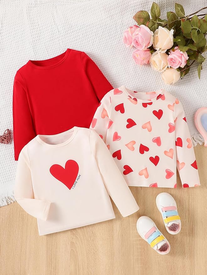 3 Pack Toddler Girls Shirts Long Sleeve Shirt for Girls Tees Kids Tshirts Clothes Fall Tops T-Shirt 2-8 Years