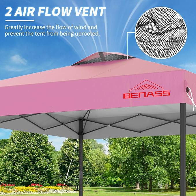 10x10 Pop Up Canopy, Easy Up Canopy Tent, Heavy Duty Tents for Parties, One Person Set Up Event Tent, Pink