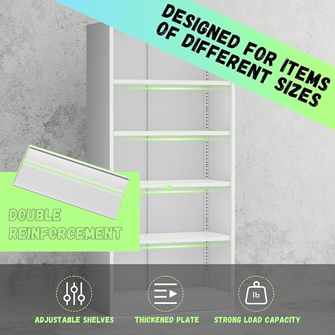 Oakmont Metal Storage Cabinet for Tool Organization, 72" Lockable Garage Storage Cabinets with 2 Doors and 4 Adjustable Shelves, Locking File Cabinet for Office, Home, School (72“ Standard-White)