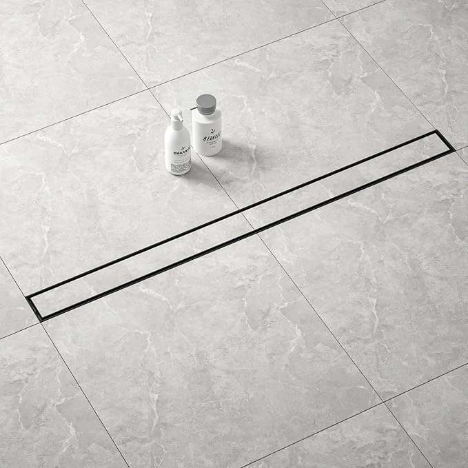 Linear Shower Drain 42", Matte Black Floor Drain with Tiled Insert Grate & Hair Strainer, 304 Stainless Steel Bathroom 2-in-1 Tiled in Drain, CUPC Certified (Matte Black, 42'')
