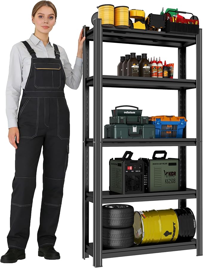 63''H Metal Garage Shelving Unit, 5-Tier Garage Storage Shelves Heavy Duty, Adjustable Upgraded Reinforced Double-Layer Columns for Basement Kitchen Laundry Room Pantry Rack 23.6''W*11.8''D