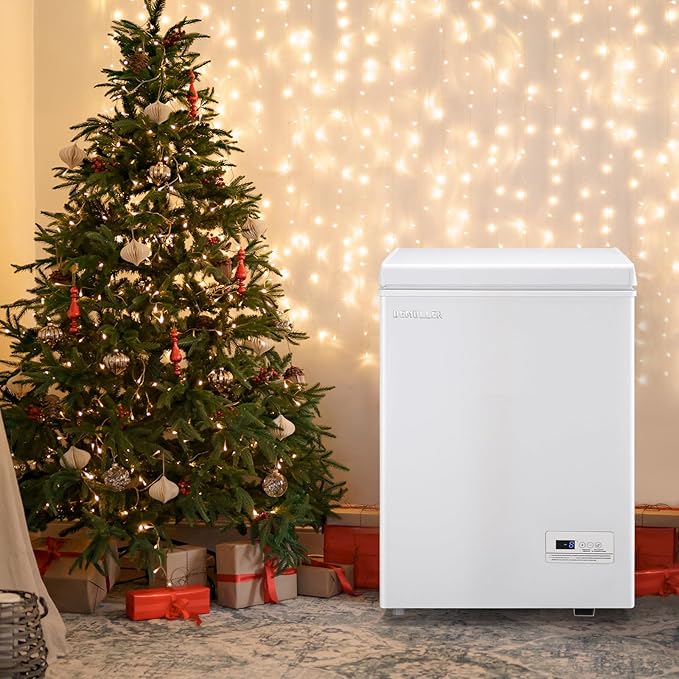 Mini Deep Freezer Top Open Door Compact Freezer Chest Freezer with Removable Storage Basket for Home Apartment Garage White