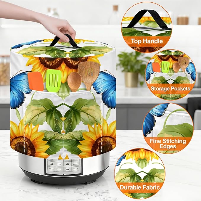 Kitchen Appliance Accessories Dust Cover for 3-6-8 Quart Instant Pot, Pressure Cooker, Air Fryer & Crock Pot,Decorative Appliance Cloth Cover with Top Handle & Storage Pockets (Yellow, 8 Quart)