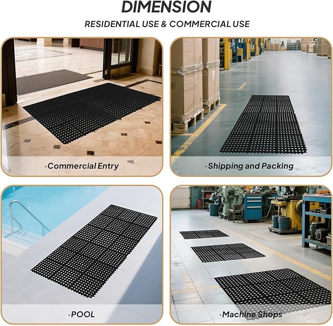 ROVSUN Rubber Floor Mat with Holes, Anti-Fatigue/Non-Slip Drainage Mat, for Industrial Kitchen Restaurant Bar Bathroom Utility Garage Pool Entry Door Mat, Indoor (36'' x 36'' Black 1Pcs)