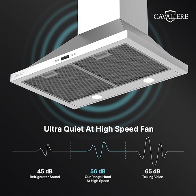 CAVALIERE Value-Focused Wall Mount Range Hood 30 Inch, 3-Year Warranty, 462 CFM, Enhanced Stainless Steel, Ducted/Ductless Range Hood Convertible (Kit Included), Aluminium Mesh Filters, Touch Controls