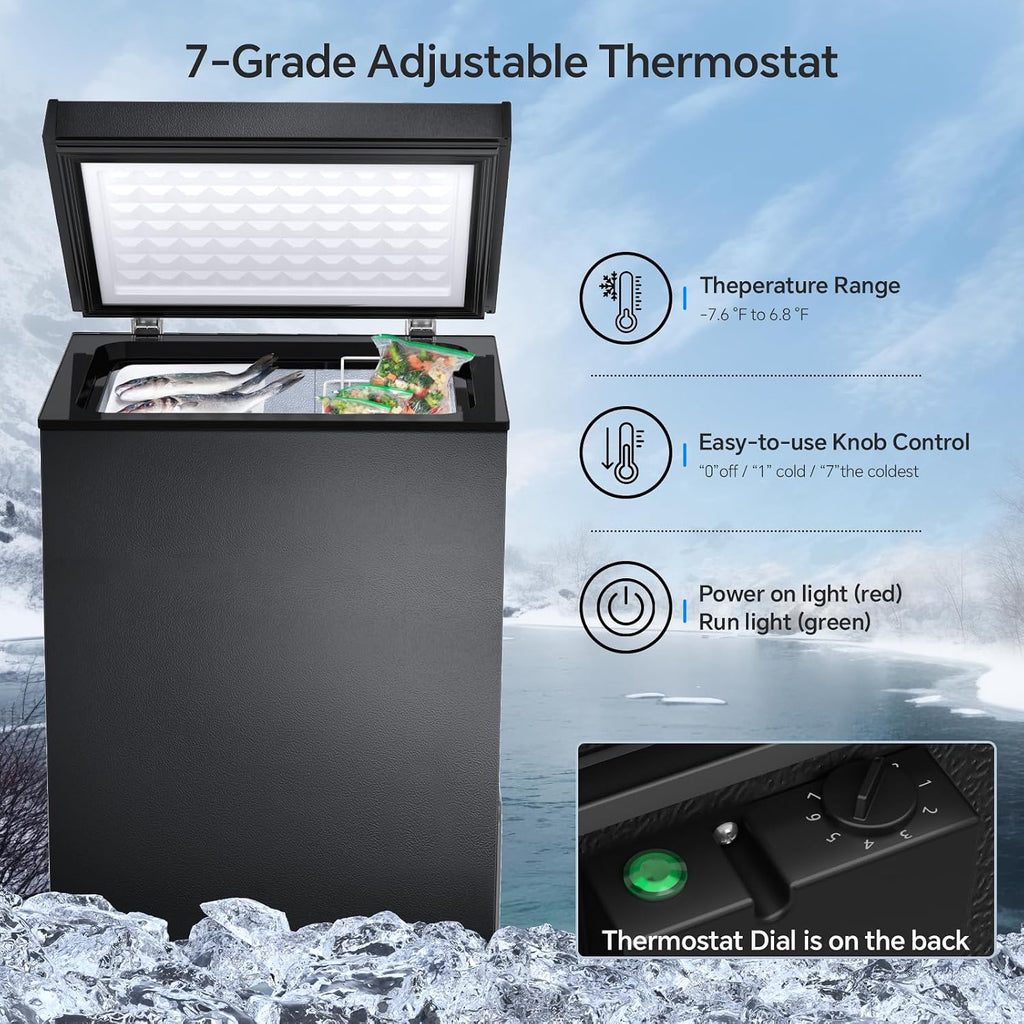 Kismile 3.2 Cubic Feet Chest Freezer, Small Deep Freezer for Home, Black