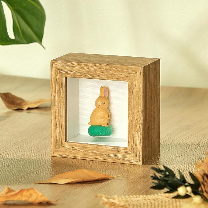 3x3 Mini Shadow Box Display Case Picture Frame with Soft Linen Back,Small Wood Color Shadow Box 3x3 for Flowers Medal Display Case Jersey pet Graduation Memorabilia Baby Ltems Crafts Photos