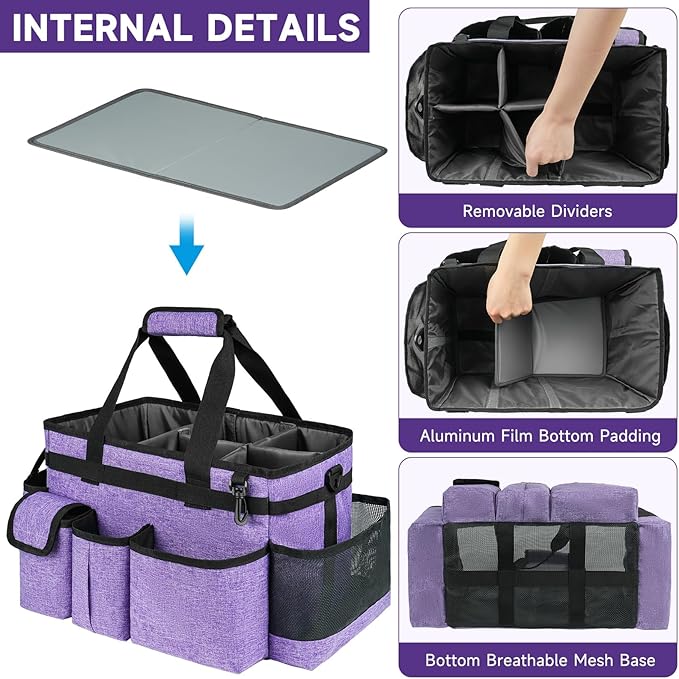 Cleaning Caddy Bag,Large Cleaning Supplies Organizer with Handle for Housekeepers,Purple