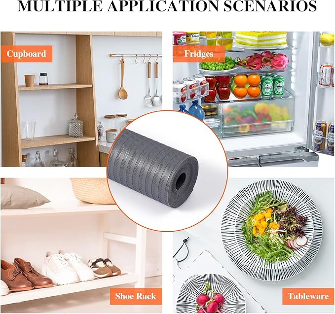 Shelf Liners for Kitchen Cabinets, 10" W x 120" L, Non Adhesive Non-Slip Kitchen Drawer Liners, Waterproof Durable Cabinet Liners for Shelves, Pantry, Dark Gray