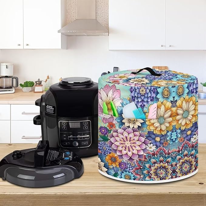 TODIYADDU Colorful Boho Mandala Pressure Cooker Cover with Handle and Storage Pocket for Instant Pot, Polyester, Multicolor, Not Water Resistant