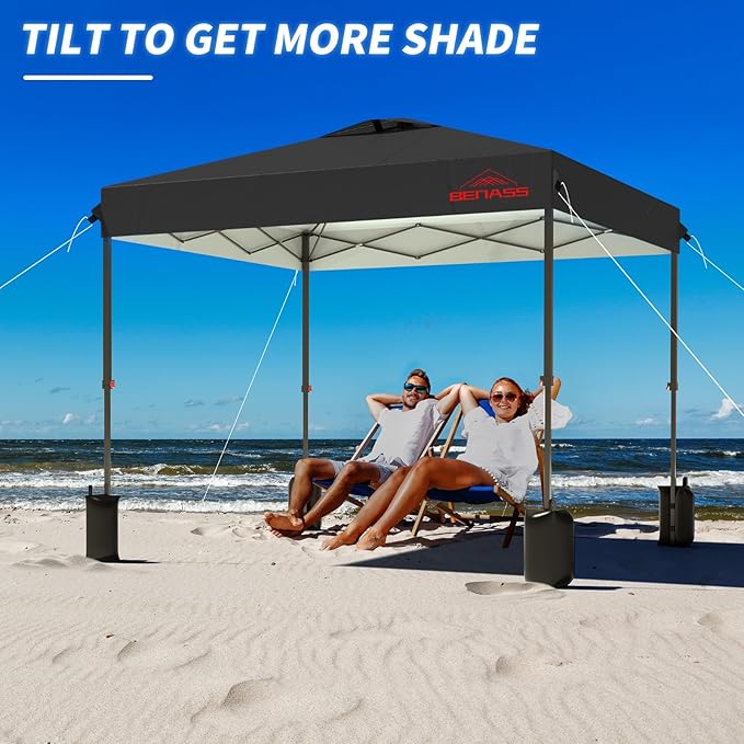 8x8 Pop Up Canopy, Easy Up Canopy Tent, Heavy Duty Tents for Parties, One Person Set Up Event Tent, Black