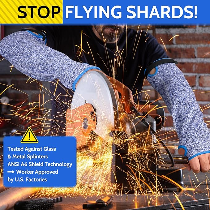 Cut Resistant Arm Sleeves ANSI Level A6, Kitchen Arm Thumb Hole Protectors for Thin Skin & Bruising, for men & women- Industrial Arm Guards for Welding, Glass Handling, Pet Grooming(yellow)