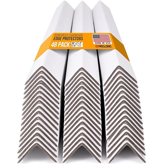 36" x 2" x 2" Reinforced Cardboard Edge Protectors, White (Pack of 48) – 0.16" Thick Heavy-Duty Cardboard Corner Protectors for Shipping – American Quality V-Board Pallet Edge Protectors
