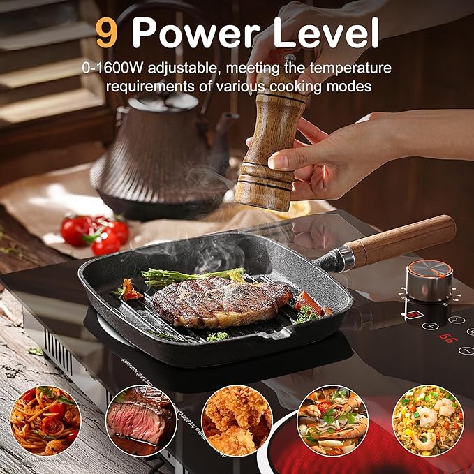 Karinear Electric Cooktop 2 Burner, 110V Electri Stove Top, 2000W Knob Control & Sensor Touch Electric Hot Plate for Countertop or Built-in Install, Timer, Safety Lock, 9 Power Level, 24 Inch