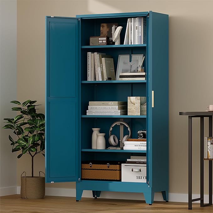 71" Tall Pantry Cabinet, White Metal Pantry Storage Cabinet, Kitchen Pantry Storage Cabinets with 2 Door and 4 Adjustable Shelves (Blue, 71" H)