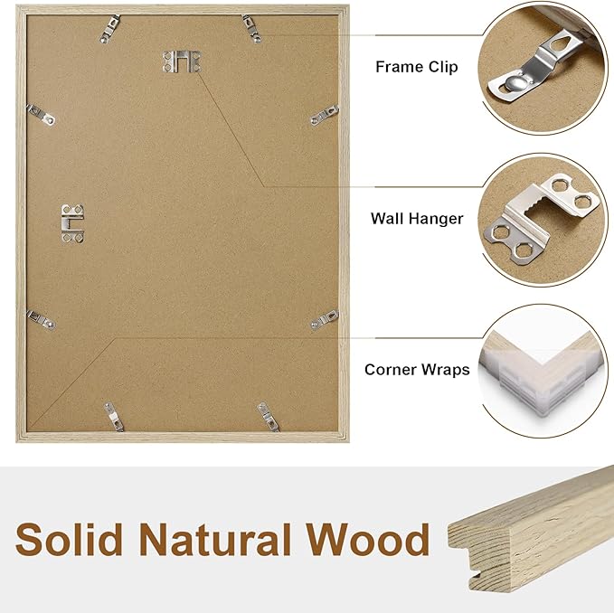 Vittanly 12x16 Picture Frame, Solid Wood Frame with Plexiglass, Includes 8.5x11 Mat, Wall Hanging for Photos, Home Decor, Light OAK, 1 Pack
