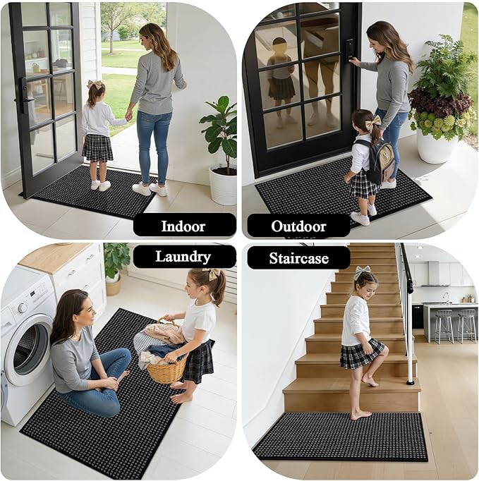 hicorfe Dirt Trapper Indoor Doormat,32"x48" Welcome Door mat,Non Slip Backing Washable Door Mats,Absorbent and Resistant Low-Profile Entrance Inside Floor Mat for Front Back Door and Entryway (Black)
