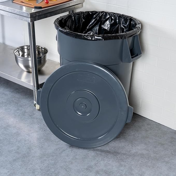 Restaurantware-LID ONLY: RW Clean Waste Container Lid, 1 Round Trash Can Cover - Waste Bin Sold Separately, For 44 Gallon Dustbin, Built-In Handle, Gray Plastic Garbage Can Cover, Heavy-Duty