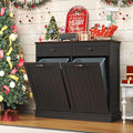 Tilt Out Trash Can Cabinet Dog Proof with Double Wood Hidden Trash Can Holder, Kitchen Free Standing Recycling Cabinet（Black）