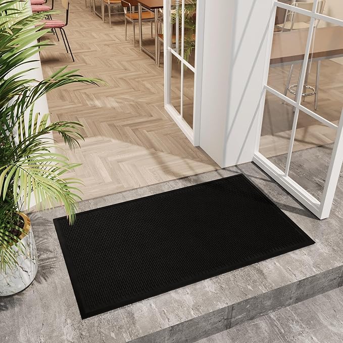 Ottomanson Heavy Duty Rubber Floor Mat – Non-Slip, Waterproof, Easy to Clean – Utility Rug for Entryway, Kitchen, Garage, or Patio – Stain Resistant, Hose Washable – 35" x 60", Black