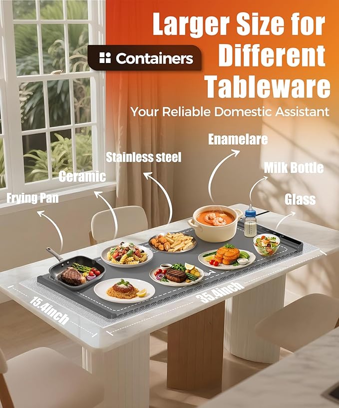 Extra Large Food Warming Mat with Heat-Resistant Pad, 36X15 Inch, 6 Temperature & 6 Timer Settings, Child Lock Safety,Food Warmer Chafing Dishes Fits for Family Dinners and Parties