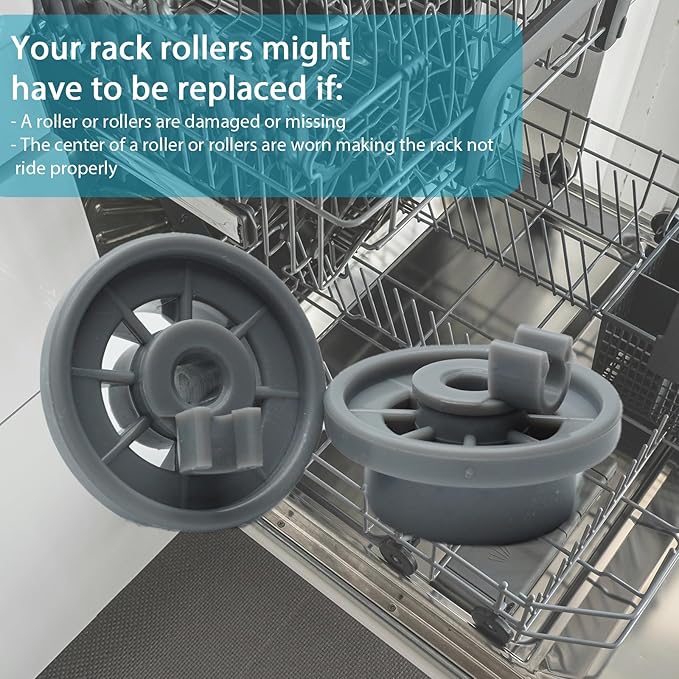 Dishwasher Lower Rack Wheel for Bosch Kenmore Thermador Gaggenau Dishwashers, 12004485 Dishwasher Roller Kit, 12029919 10004343 00617087 AP4512761 1998570 617087 AH3478333 EA3478333, Pack of 4