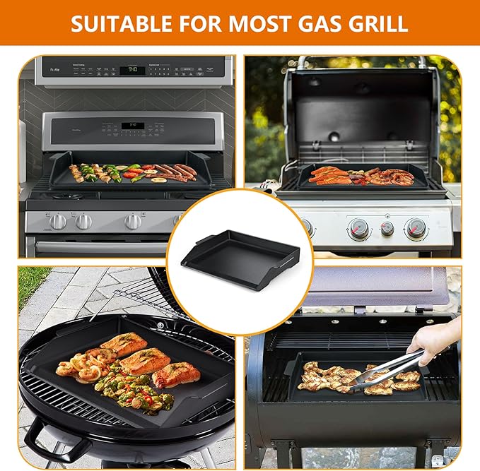 Universal Cast Iron Griddle 17" X 13",Stove Top Griddle for Gas Grills,Fire Pits,And Ovens,Nonstick Coating Teppanyaki Grill Pan for Stove Top With Extra High Sidewalls for Outdoor Cooking