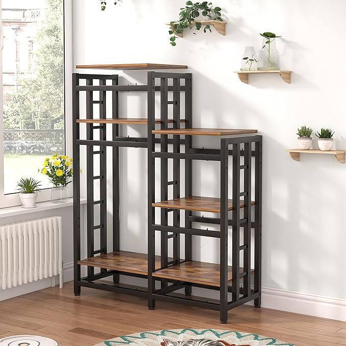 YCHF 6 Tier Kitchen Baking Rack, Multi-Function Storage Rack, Mini Fridge and Microwave Stand Table, Coffee Bar, Adjustable Kitchen Shelf Freestadning (Rusty Brown 02)